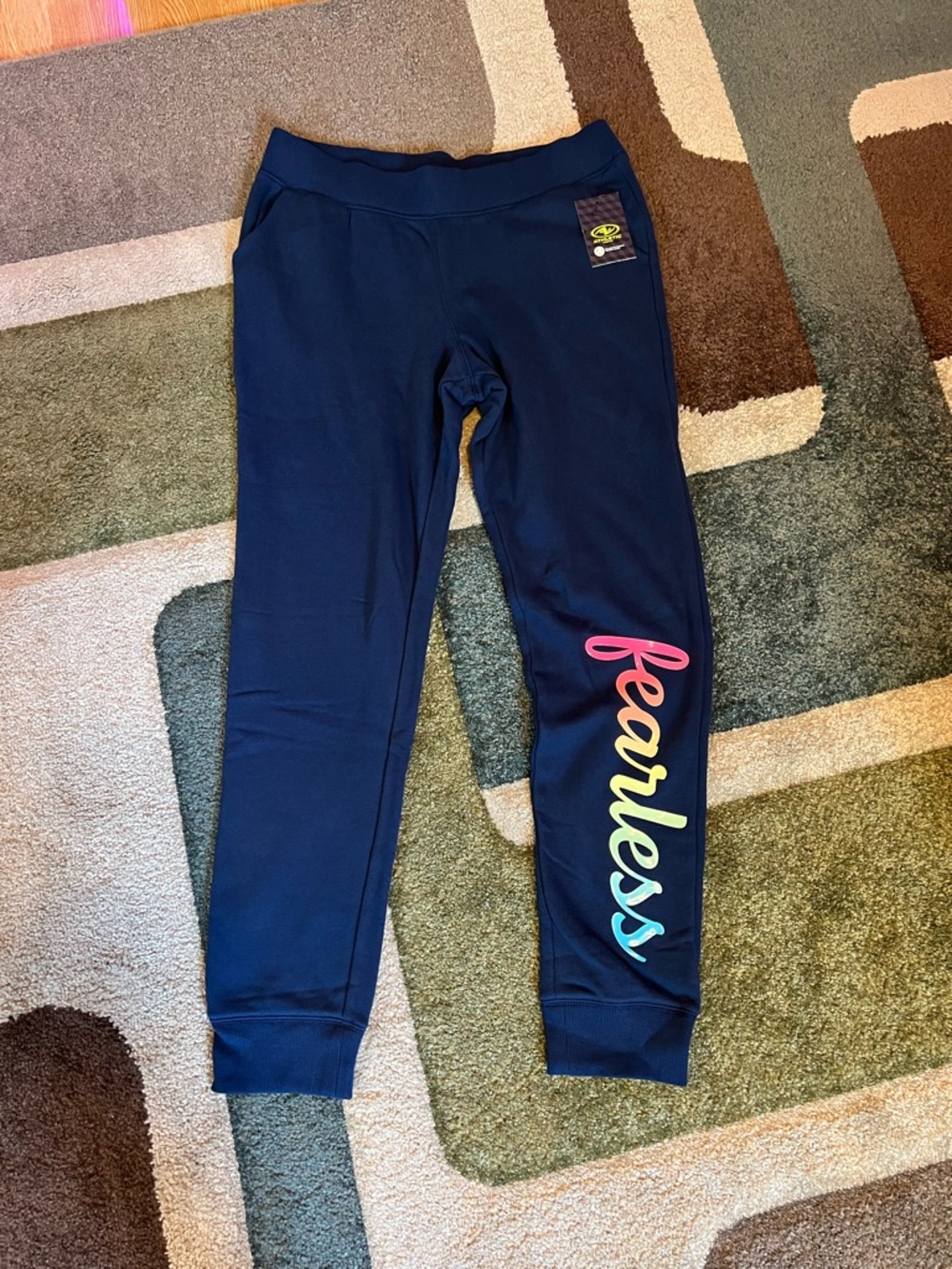 Athletic Works Navy Leggings with Rainbow "fearless" Script